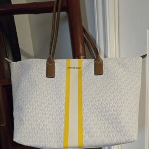 Michael Kors White and Yellow Tote Bag